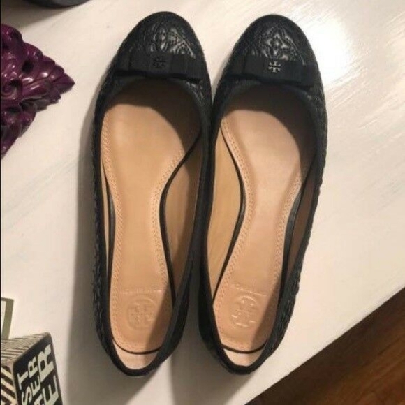Tory Burch Designer Marion Bow Ribbon quilted flats size 8.5 - Picture 2 of 5